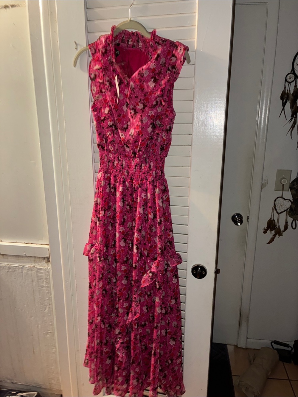 G by Giuliana Bright Pink Floral Ruffle Maxi Dress